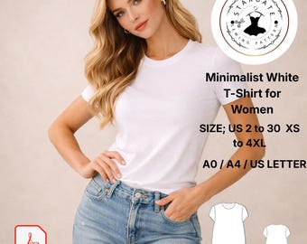 Naaipatroon minimalistisch dames-T-shirt – eenvoudig katoenen T-shirt (digitale download)