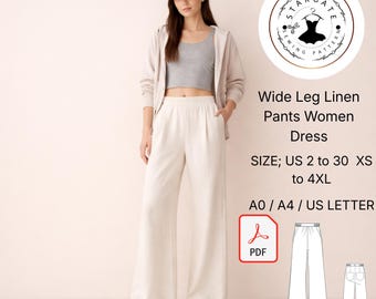 Naaipatroon linnen broek wijde pijpen – Palazzobroek met elastische taille (digitale download)