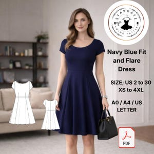 Fit and Flare Navy Dress - Etsy Fit and Flare Navy Dress - Etsy