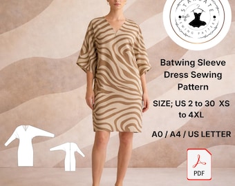 Naaipatroon jurk met vleermuismouwen | Losse Dolman-pasvorm (digitale pdf)