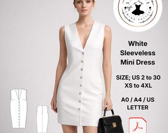 White Sleeveless Vest Dress Sewing Pattern (Digital Download)