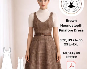 Brown Houndstooth Pinafore Dress Sewing Pattern (Digital Download)