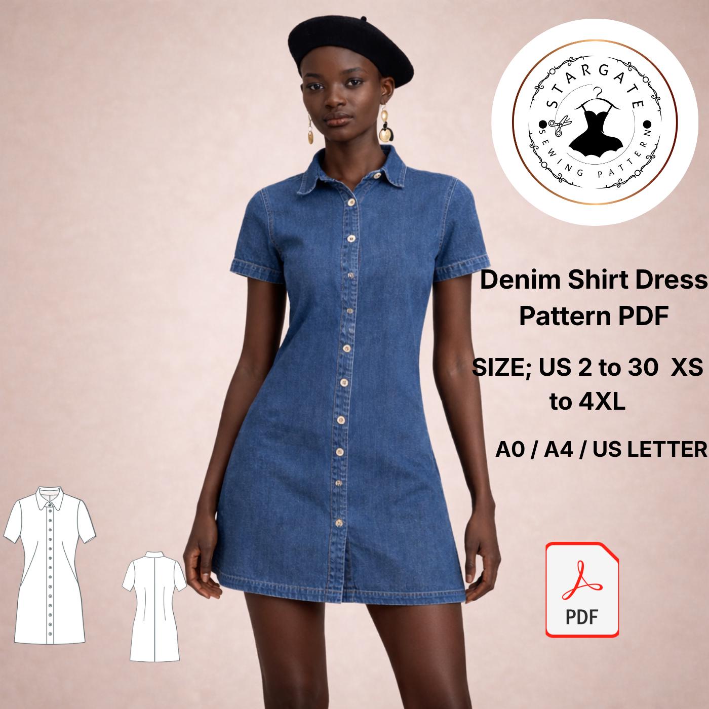 denim shirt dress pattern Sewing Pattern, Button Down A-line Mini Dress (digital Download) template shirt dress pattern free long sleeve dresses for SHOOT 11-03-2026 it will be a Color:As pictured(Pink)