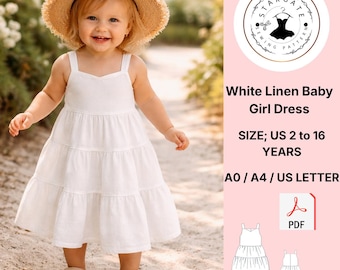 White Linen Baby Girl Dress Sewing Pattern, Tiered Sundress (Digital Download)