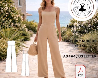 Patrón de costura para mono de lino de pierna ancha (descarga digital)