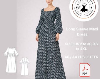 Naaipatroon lange jurk maxi-jurk, vintage bohostijl (digitale download)