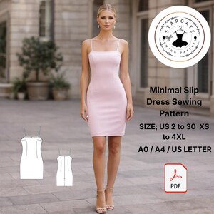 Minimal Slip Dress Sewing Pattern, Bodycon Spaghetti Strap (Digital Download)