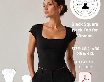 Black Square Neck Top Sewing Pattern (Digital Download)