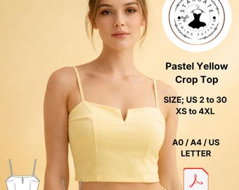 Pastel Yellow Crop Top Sewing Pattern, Minimal Summer Cami (Digital Download)