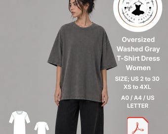 Naaipatroon oversized grijze gewassen grijze tuniek voor dames (digitale download)