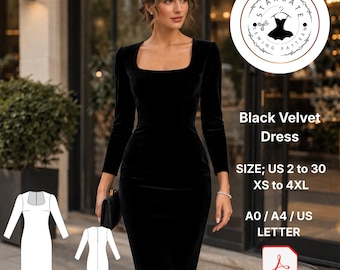 Cartamodello per abito midi in velluto nero (download digitale)