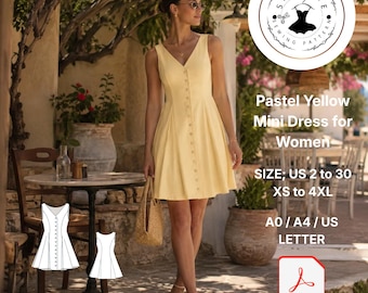 Pastel Yellow Mini Dress Sewing Pattern (Digital Download)