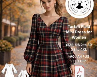 Naaipatroon geruite mini-jurk met tartan (digitale download)