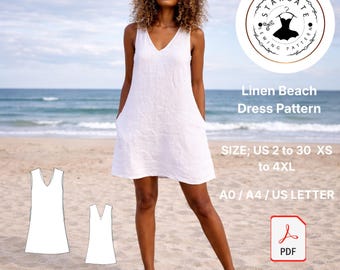 Linen Beach Dress Sewing Pattern, Loose Summer Sundress (PDF).
