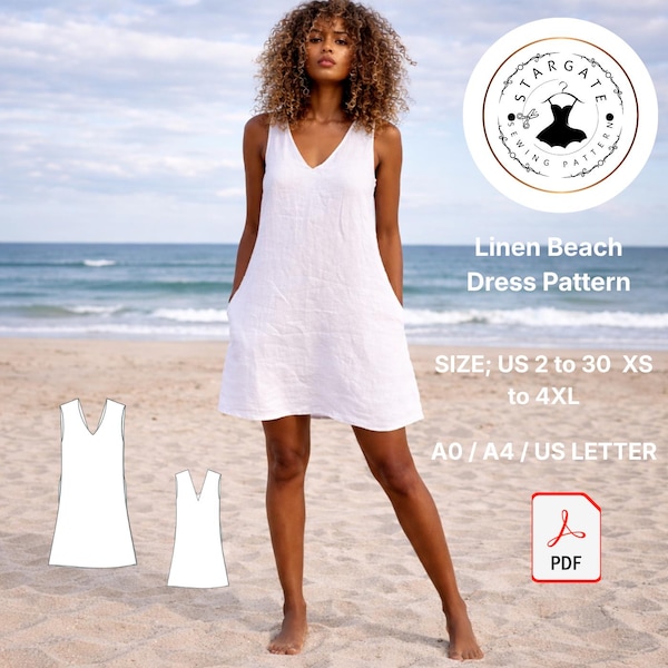 Naaipatroon voor een linnen strandjurk, een losse zomerjurk (PDF).