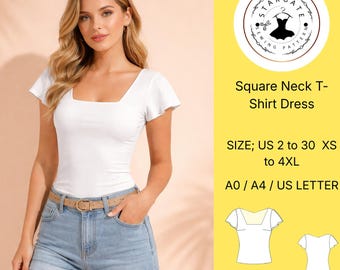 Square Neck T-Shirt Dress Sewing Pattern (A4/A0/US Letter)