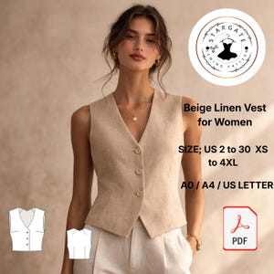 ベージュリネンベストの縫製パターン - ミニマリスト仕立てのウエストコート（デジタルダウンロード）