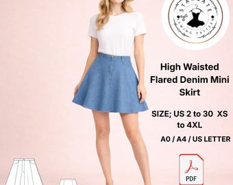 Denim Pleated Mini Skirt Sewing Pattern (Digital Download)