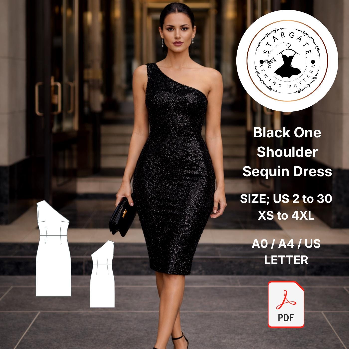 One Shoulder Black Sequin Dress - Etsy
