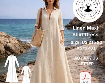 Naaipatroon linnen maxi-shirtjurk, losse bohostijl (digitale download)