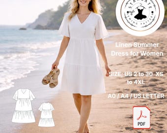 Linen Summer Dress Sewing Pattern (Digital Download)