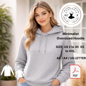 Minimalist Oversized Hoodie Sewing Pattern, Unisex Pullover (Digital Download)