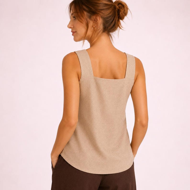 Linen Square Neck Top Sewing Pattern, Sleeveless Tank PDF, Minimal ...