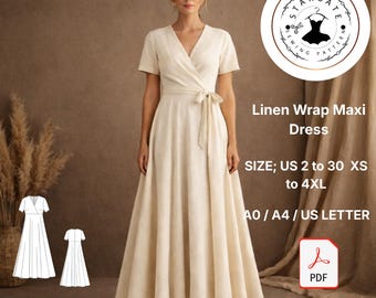 Long Sleeve Maxi Dress Sewing Pattern, Vintage Boho Style (Digital Download)