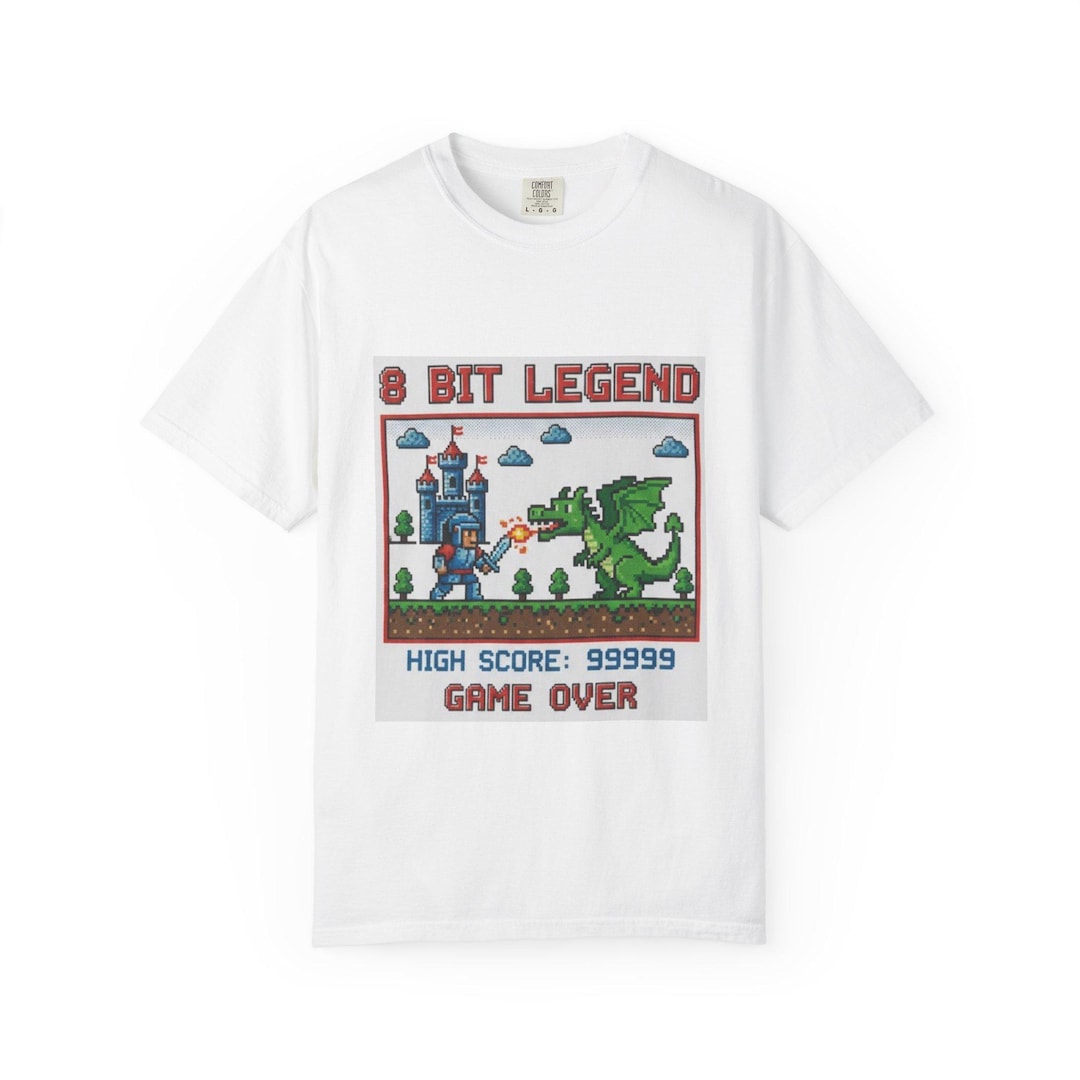 8 Bit Legend Pixel Art Dragon Castle T-shirt | High Score 99999 Game ...