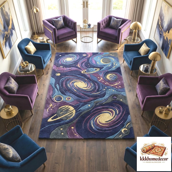 Alfombra con textura 3D de galaxia / Alfombra espacial tejida a mano / Decoración cósmica para habitación infantil