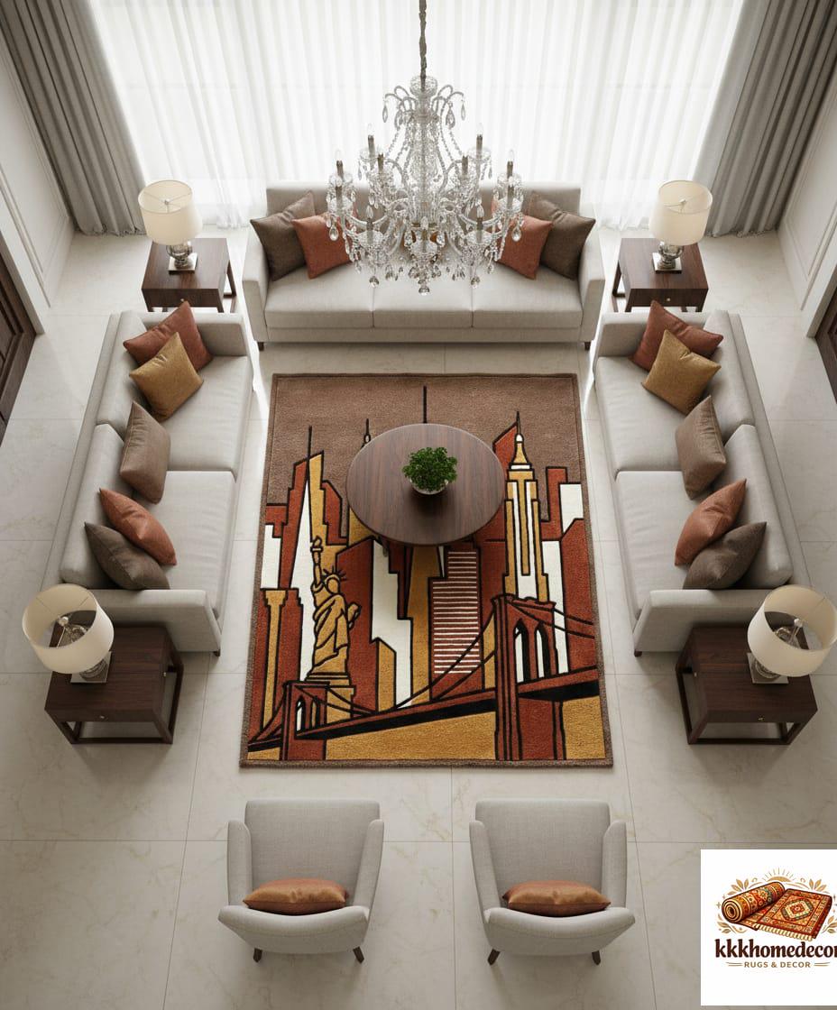 Skyline Rugs Retro New York City Skyline Tufted Area Rug - Warm Earth Tones - Etsy