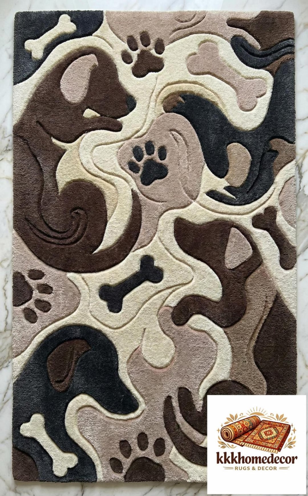 Dogtooth Rug Dog Paw & Bone Pattern Area Rug –handmade Pet Lover Carpet for Living ...