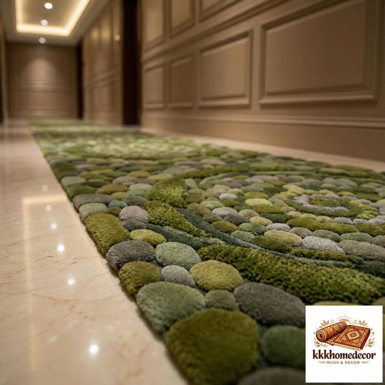 Hand-tufted 3D Moss Pebble Round Rug | New Zealand Wool Forest Green ...