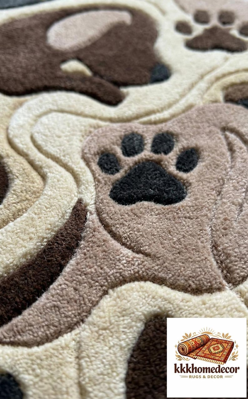 Dogtooth Rug Dog Paw & Bone Pattern Area Rug –handmade Pet Lover Carpet for Living ...