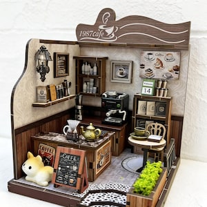 Cafetería rural - Rompecabezas de madera 3D - Adorno artesanal ensamblado, un regalo para él/ella