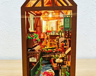 Sujetalibros de madera 3D atemporal ensamblado, adorno de construcción de cabaña para armar usted mismo