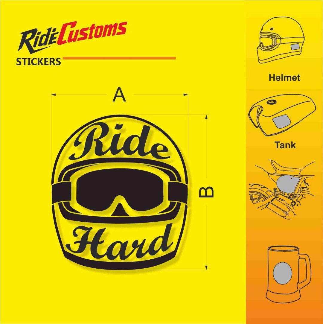 Ride Hard Motorcycle Decal, Biker Vinyl Sticker, Weatherproof Glossy ...