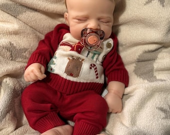 Muñeca bebé reborn - Cuerpo de silicona completa - Peso: 3 kg - Traje de Navidad