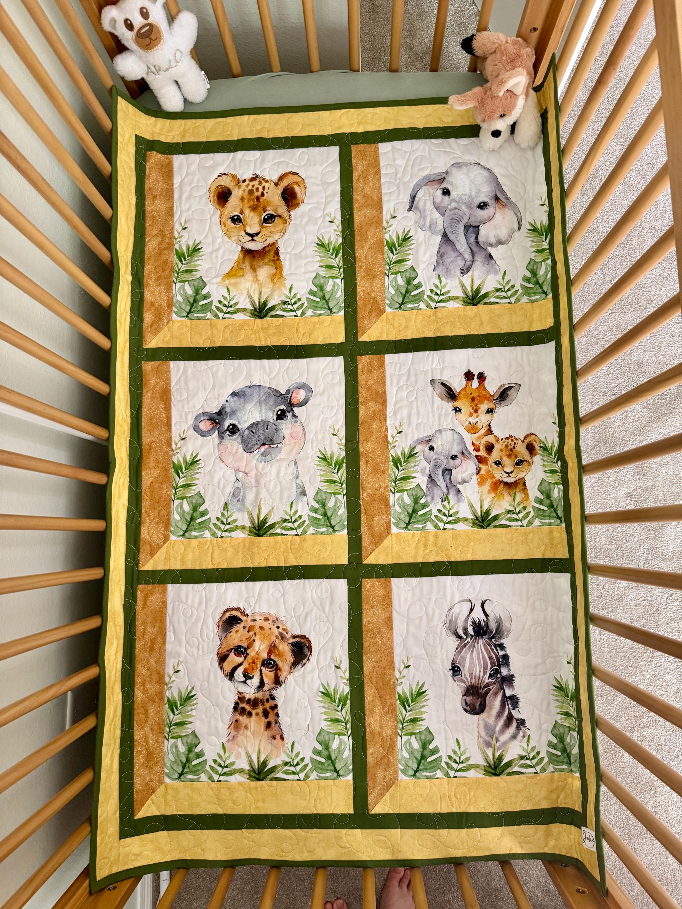Handmade Safari Animals Baby Quilt – Jungle Nursery Decor, Toddler ...