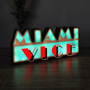 Miami Vice Leuchtkasten 25x10 cm – Beleuchtete Wanddekoration im Retro-Stil, exzellenter Zustand
