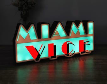 Miami Vice Lightbox 10x25 cm – Retro stijl verlichte wanddecoratie, uitstekende staat