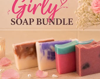 Handgemachtes Girly Seifen-Bundle 4 oder 8 | Süße, florale, gemütliche Düfte | Kokosnuss, Sheabutter, Avocadoöl