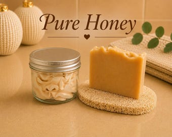 Pure Honey Hautpflege Set | Handgemachte Seife, gepeitschte Körperbutter und Seifenschale