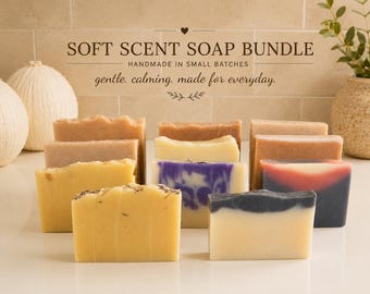 Gentle Soft Scent Soap Bundle 3 or 6 | Honey Oat Lavender Vanilla Handmade Cold Process Bars