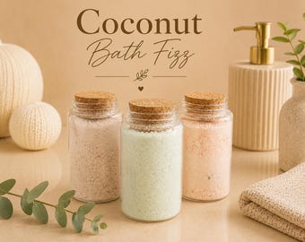 Kokosnuss Bade Fizz Set | 3 Sprudelbad für weiche Haut | Eukalyptus, Treibholz & Bernstein, Orange