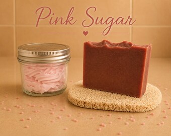 Rosa Zuckerseife, geschlagene Körperbutter und Seifenschale im Set | Süßes Duft-Hautpflege-Paket für Sie
