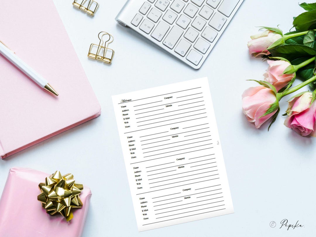 A5 Addresses Keeper Inserts Printable: Contact Tracker (digital ...