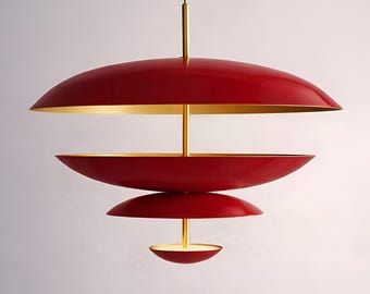 1950s Mid Century Red Brass Pendant Light Fixture – Cosmic Duo Regolith Chandelier