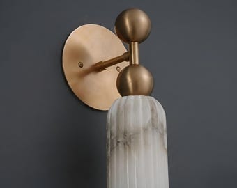 Mid Century Alabaster Stone And Solid Brass Wall Lamp,Minimalist Designer Lighting