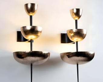Max Ingrand Fontana Arte Sconces, Set of 2, Mid-Century Modern Brass Glass Lighting